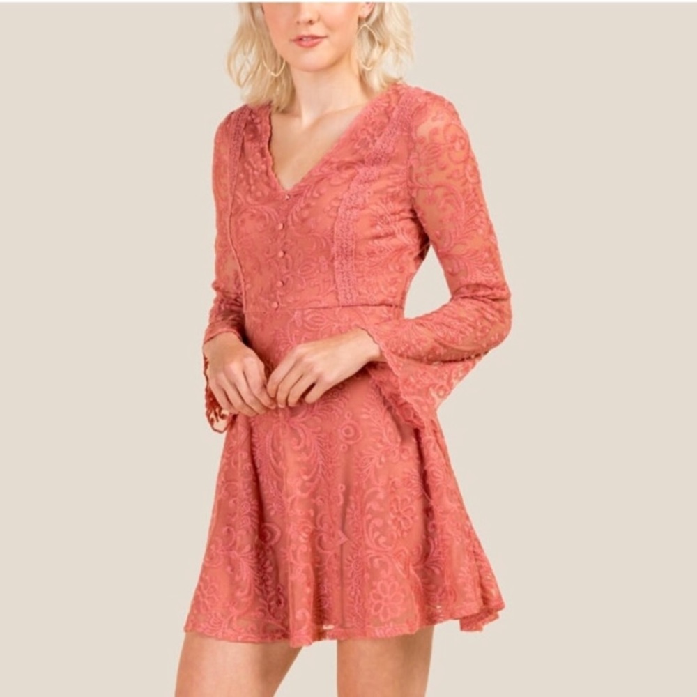 Miami pink lace long sleeve dress bought Francesca’s size M